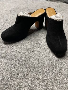 Joie Black Suede Block Heel Mules